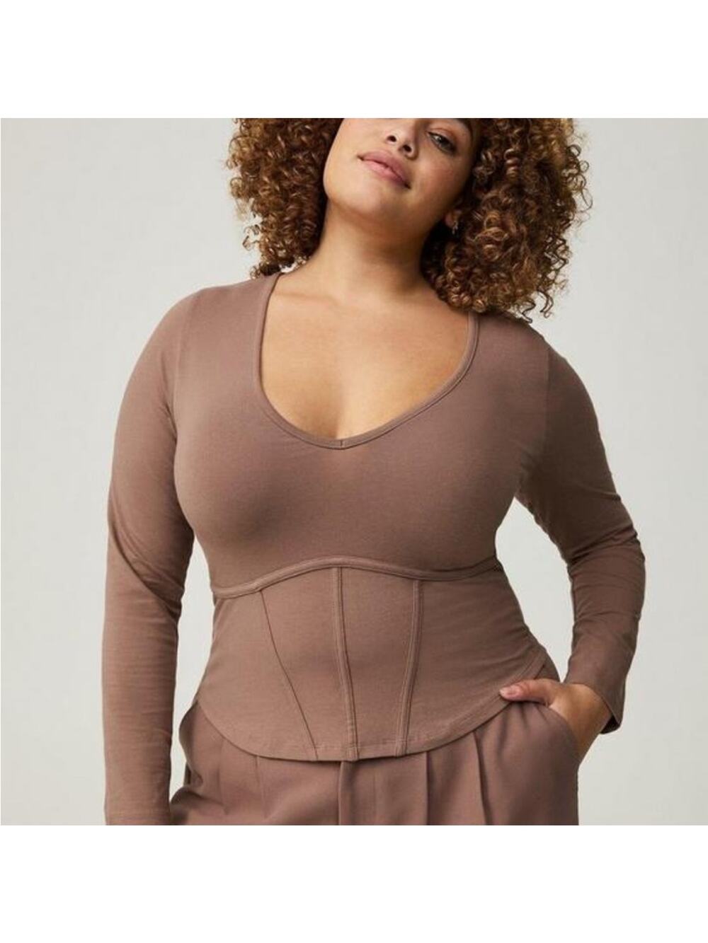 Torrid Deep Taupe Foxy V-Neck Corset Top